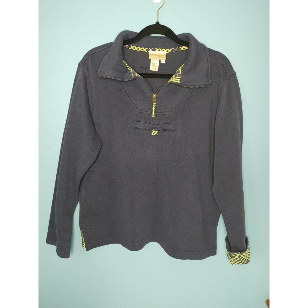 Women's Coldwater Creek Half Zip Pullover With Small Front Pocket Large Blue